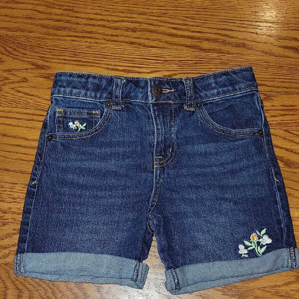 Cat & Jack Dark Blue Denim Shorts with Floral Embroidery